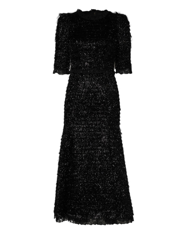 Metallic Black Polyester A-line Midi Dress