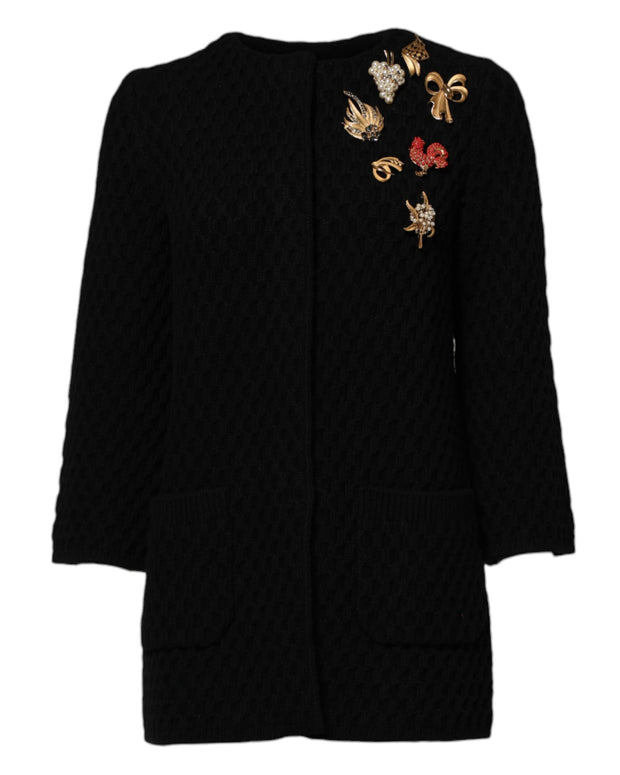 Black Cashmere Quilted Embellished Jacket
