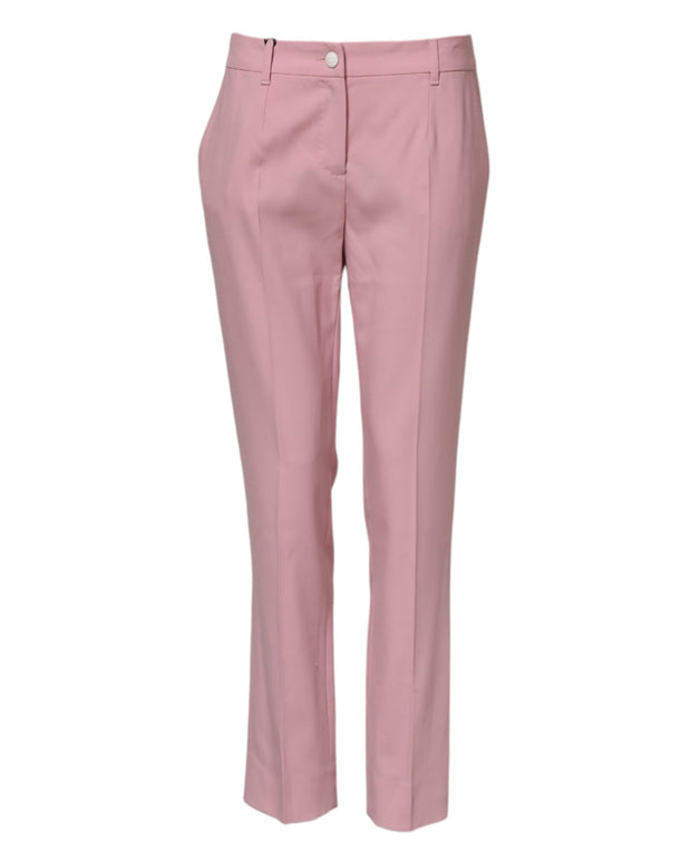 Pink Wool Mid Waist Tapered Pants