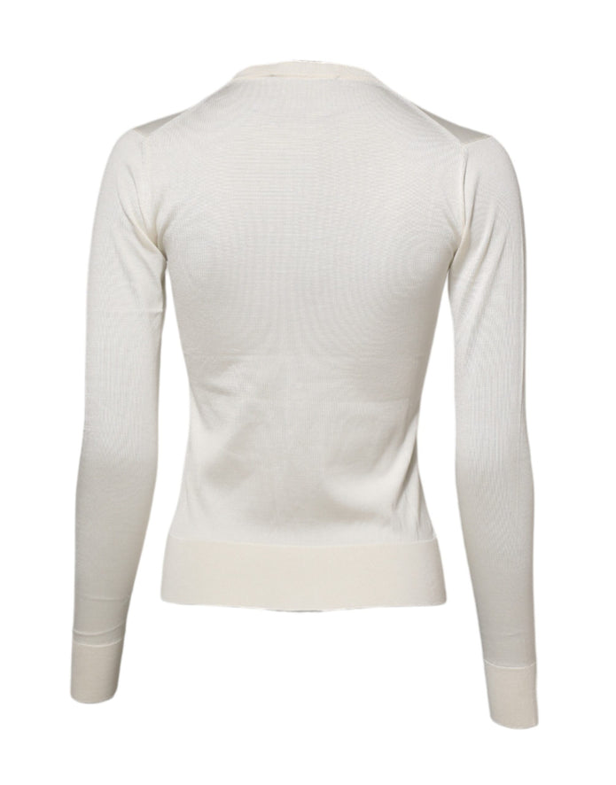 White Silk Lily Buttoned Cardigan Sweater