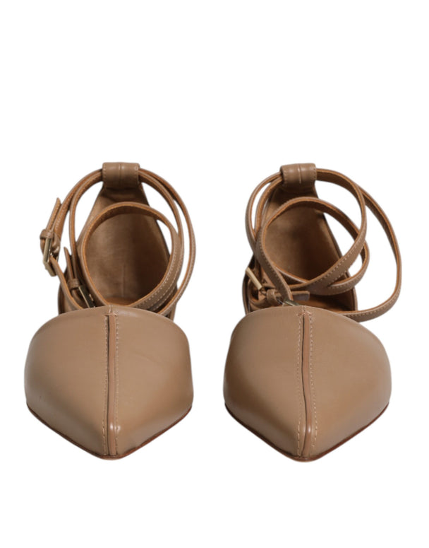 Beige Leather Pointed Toe Sandals Ballet Flat Shoes