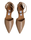 Beige Leather Pointed Toe Sandals Ballet Flat Shoes