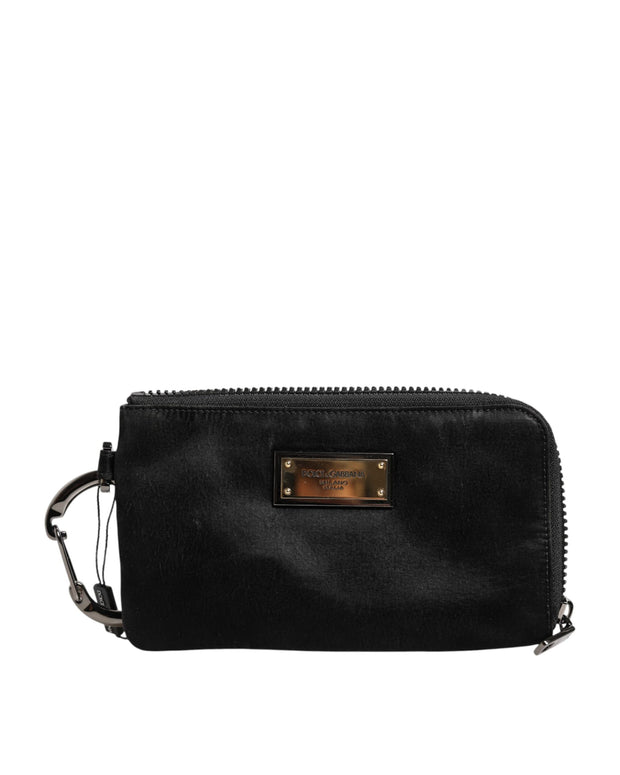 Black Nylon Logo Plaque Keyring Pouch Clutch Bag