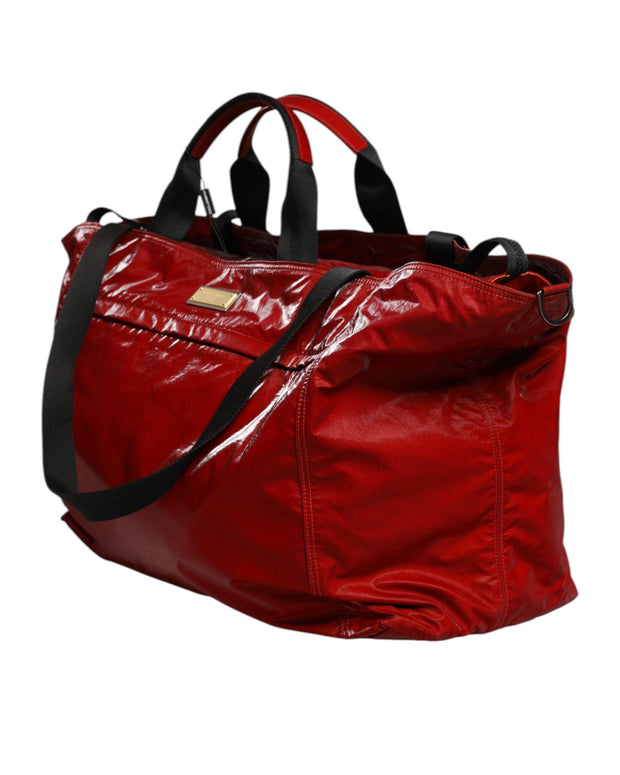 Red Nylon Hand Shoulder Duffel Travel Bag