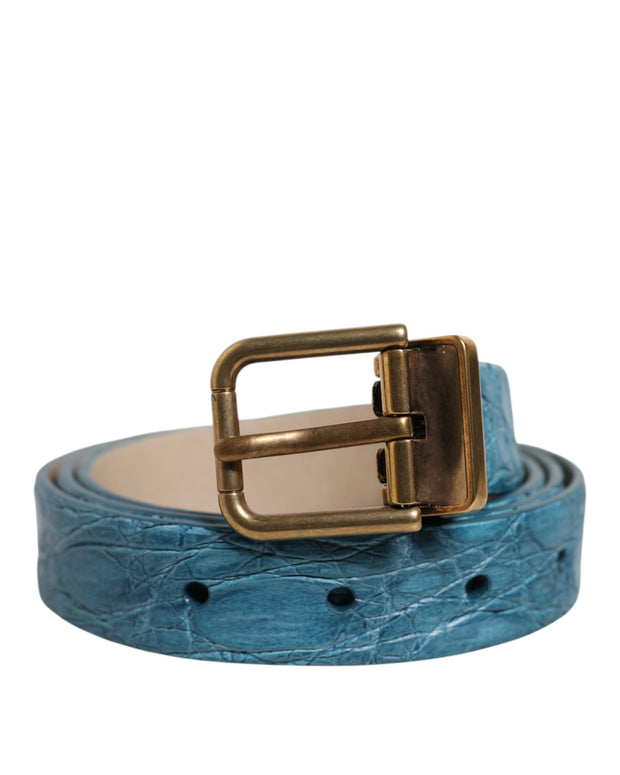 Blue Leather Classic Gold Metal Buckle Belt