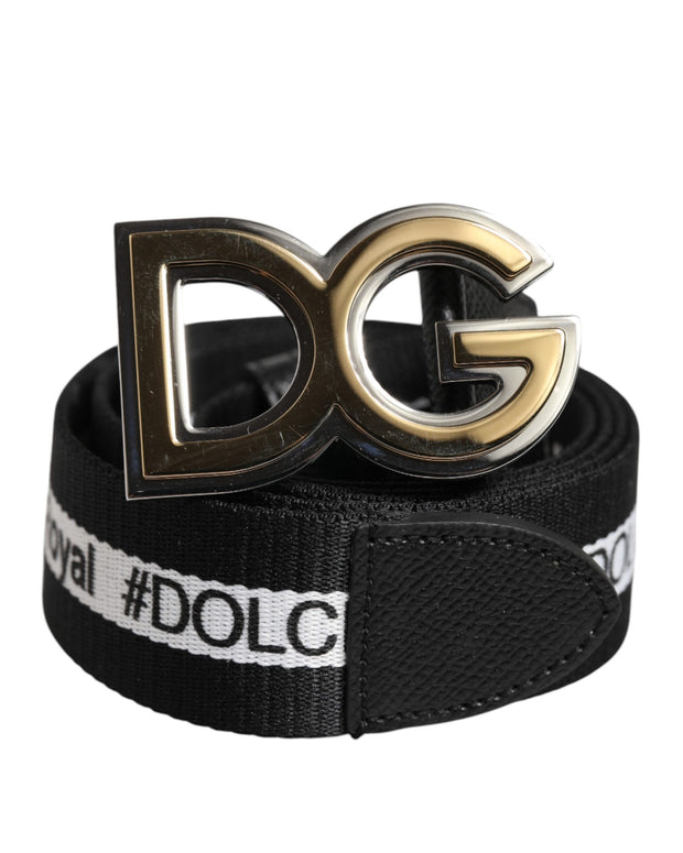 Black Cotton Metal DG Logo Gold Buckle Belt