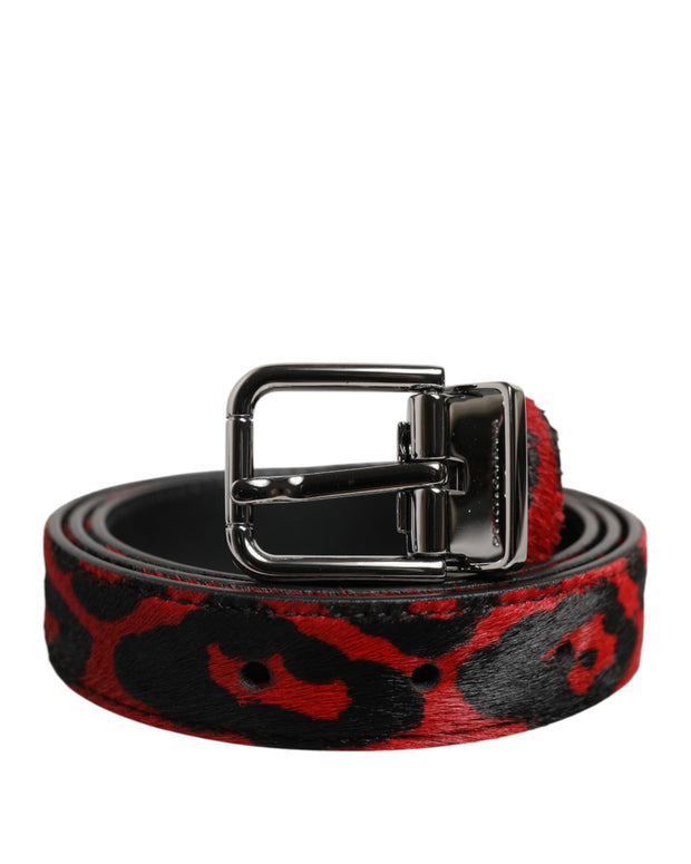 Black Red Leopard Silver Metal Buckle Belt