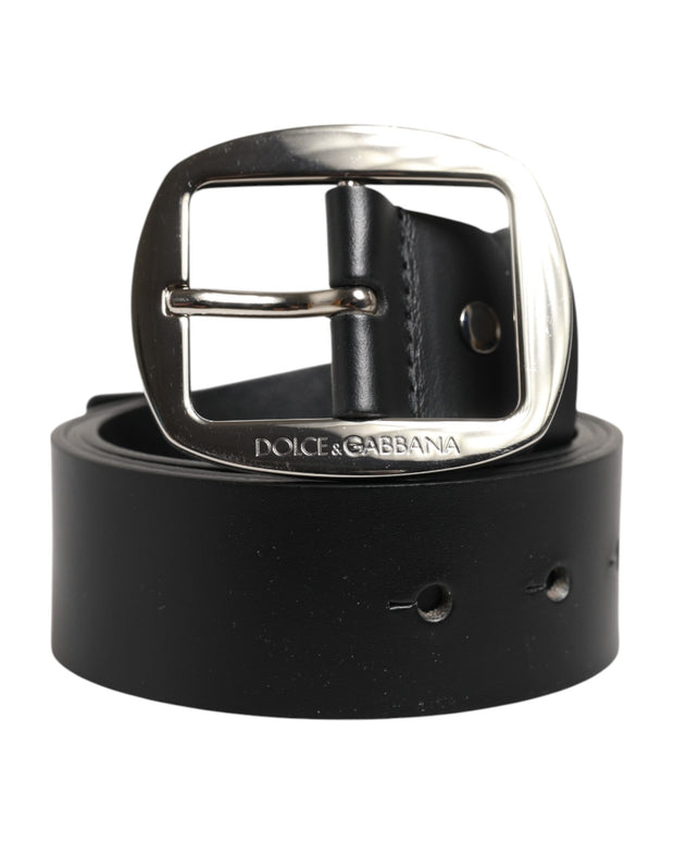 Black Leather Classic Metal Buckle Belt