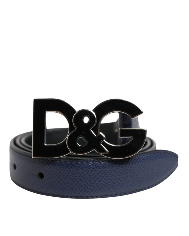 Blue Leather Classic Metal DG Logo Buckle Belt