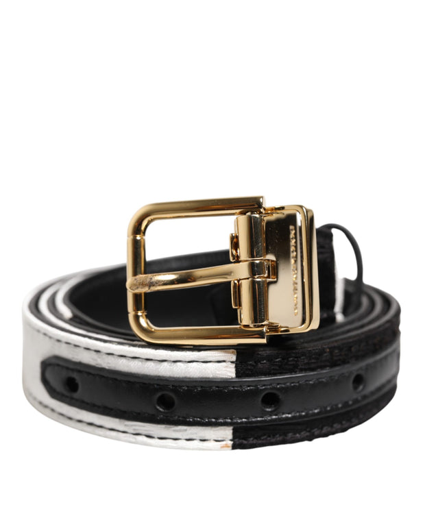 Black White Patchwork Gold Metal Buckle Belt