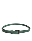 Dark Green Leather Silver Metal Buckle Belt