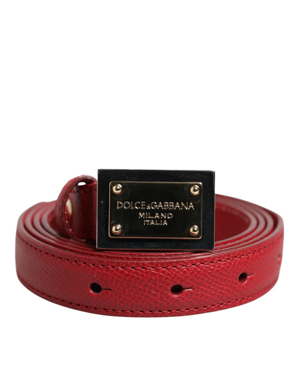Red Leather Square Metal Buckle Cintura Belt