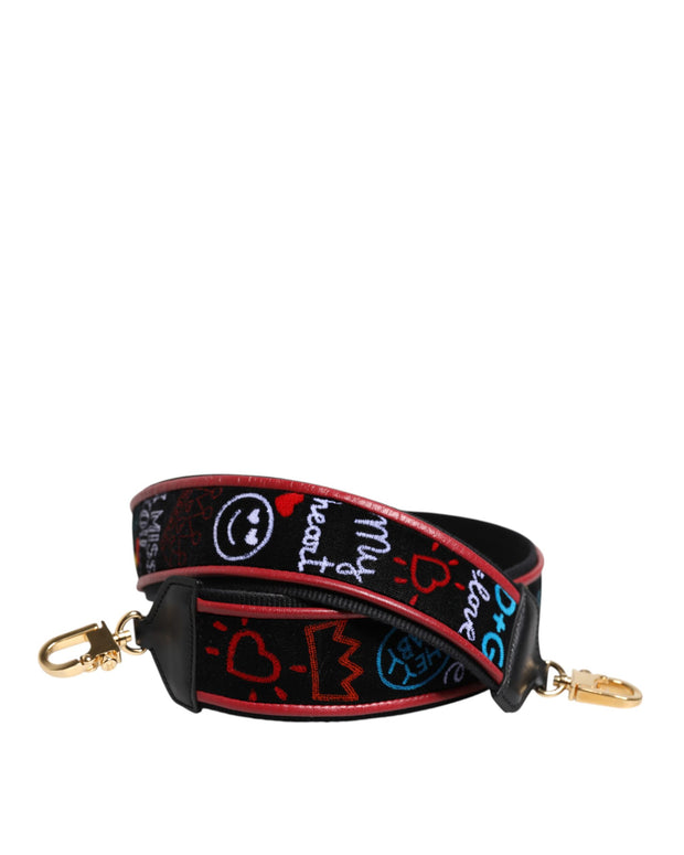 Black Cotton Printed Women Bag Accessory Shoulder Strap