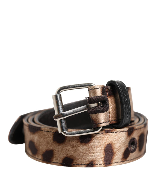 Brown Leopard Silver Metal Buckle Belt