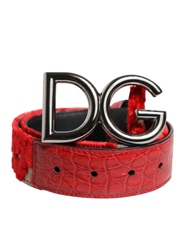 Red Viscose Silver DG Logo Metal Buckle Belt