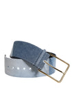 Two Tone Blue Denim Gold Metal Buckle Belt