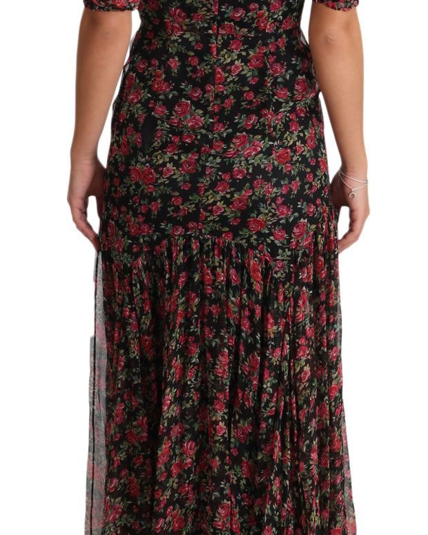 Black Floral Roses A-Line Shift Gown Dress