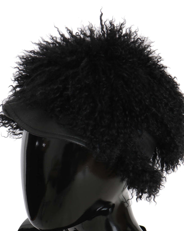 Black Tibet Lamb Fur Leather Gatsby Hat