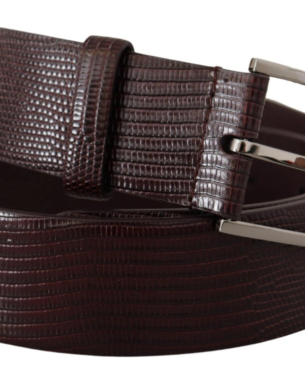Dark Brown Calf Leather Silver Logo Metal Buckle Belt