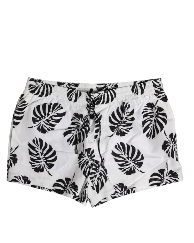 White Black Print Beachwear Shorts Swimwear