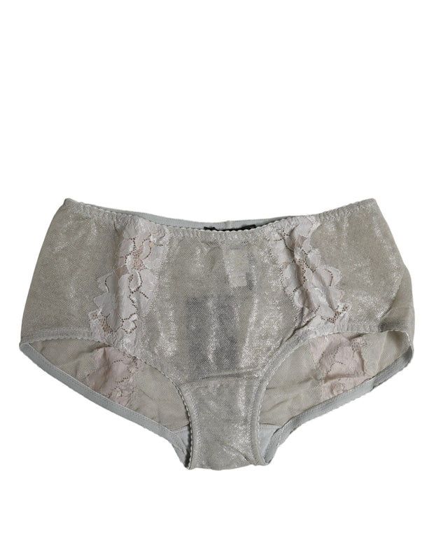 Gray Cotton Floral Lace High Waist Panty Underwear