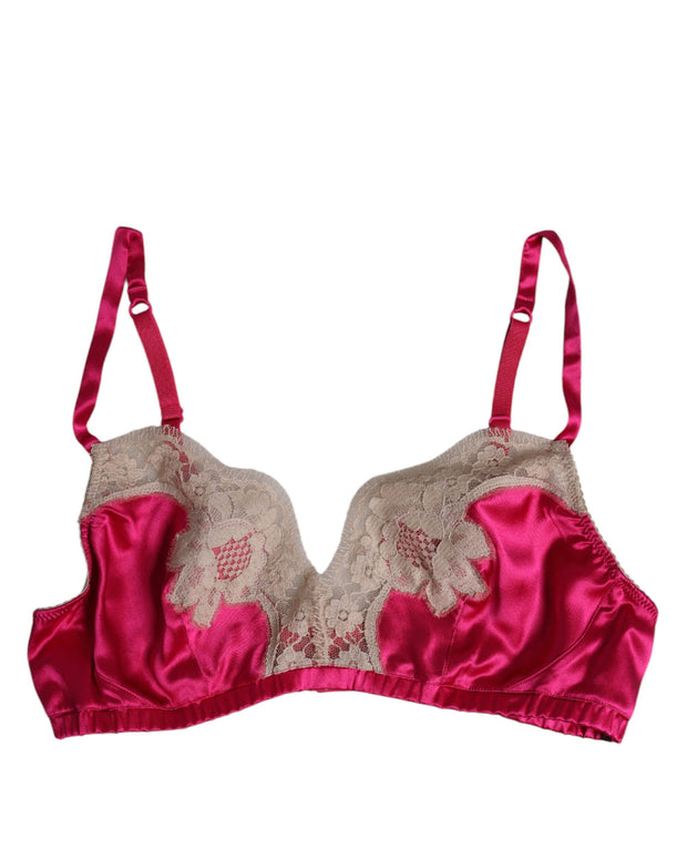 Magenta Floral Lace Silk Non Wire Bra Underwear