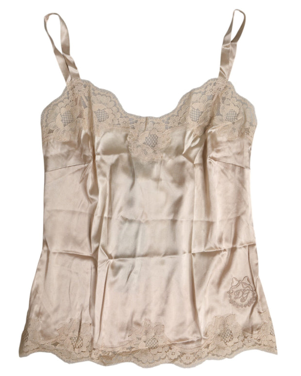 Beige Lace Silk Satin Tank Lingerie Underwear