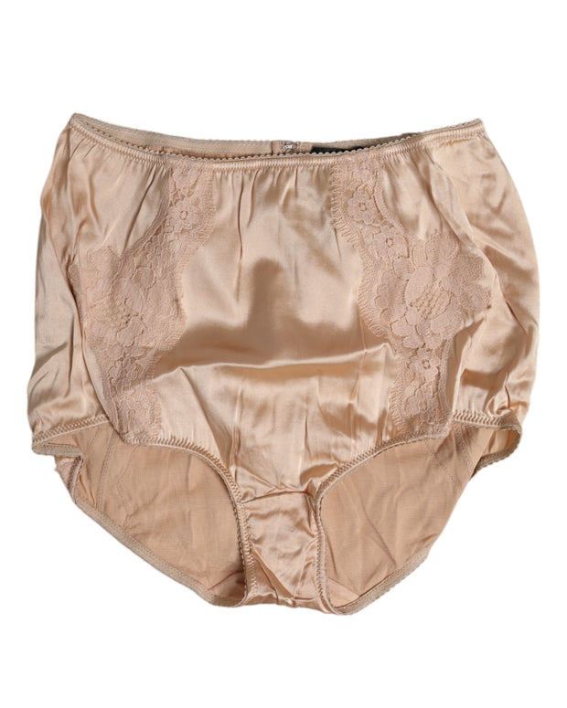 Beige Silk Lace High Waist Bikini Panty Underwear