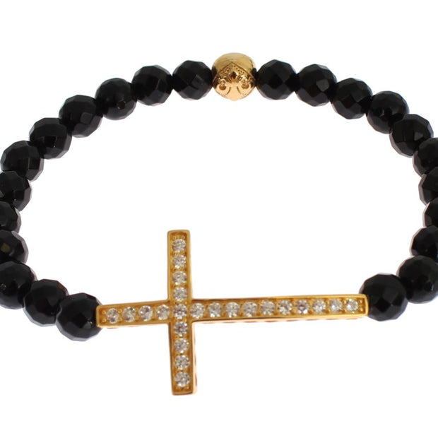 Gold Plated Sterling Bracelet with CZ Diamond Cross