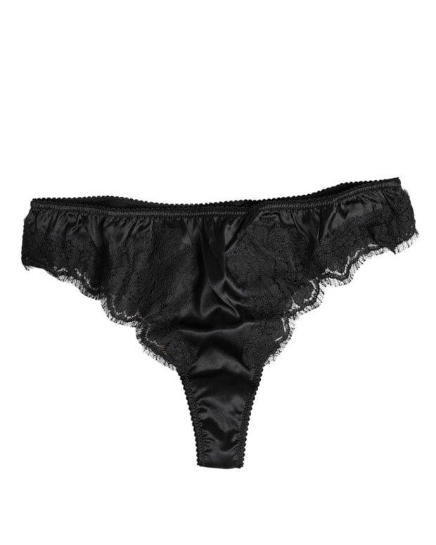Black Silk Lace Stretch Bikini Panty Underwear