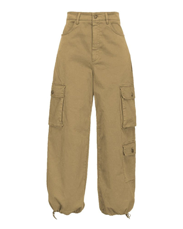 Beige Cotton Women Cargo Pant
