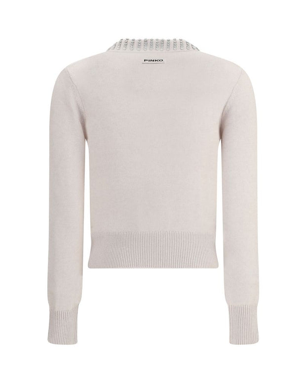 Rhinestone-decorated collar Sweater