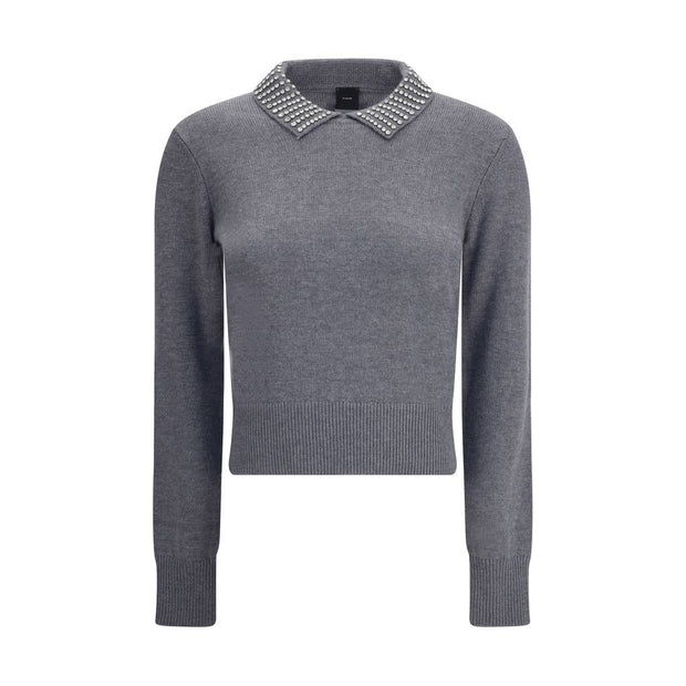 Rhinestone-decorated collar Sweater
