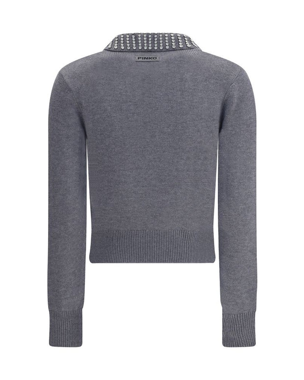Rhinestone-decorated collar Sweater