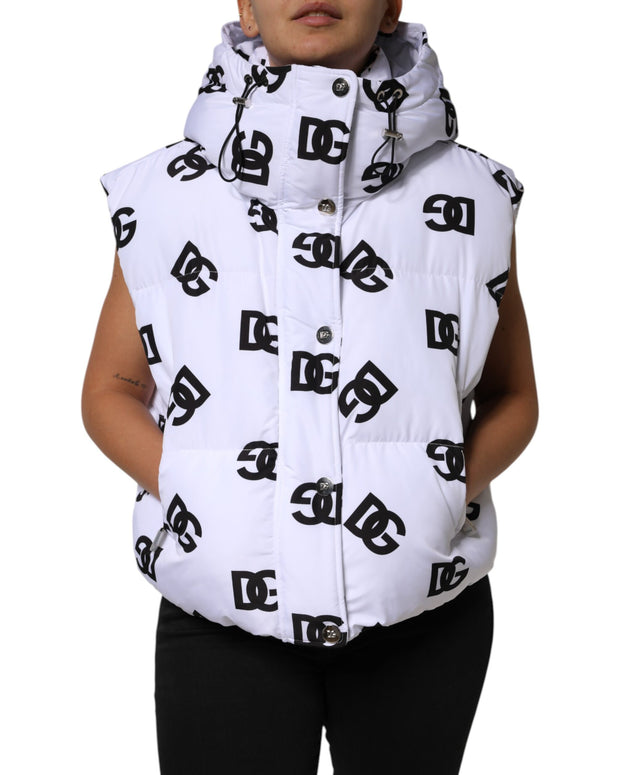 White Black DG Mania Polyester Puffer Jacket