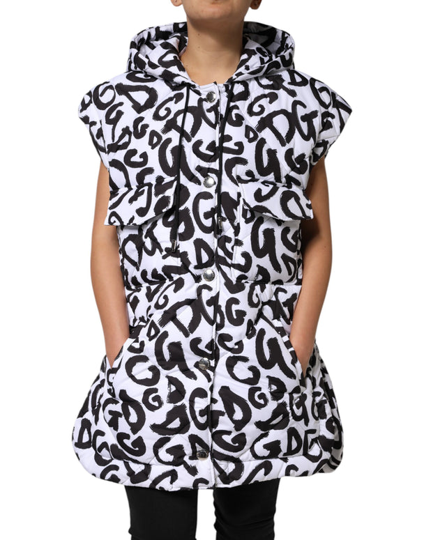 White DG Mania Hooded Sleeveless Puffer Jacket