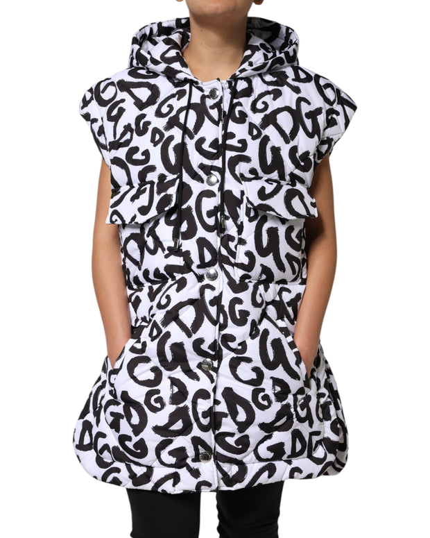White DG Mania Hooded Sleeveless Puffer Jacket