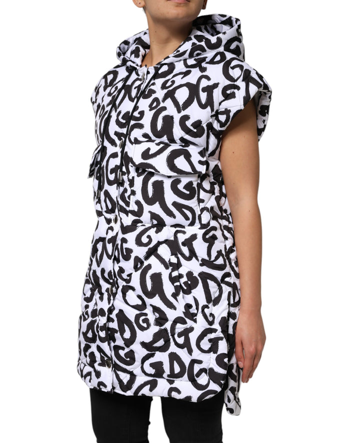 White DG Mania Hooded Sleeveless Puffer Jacket