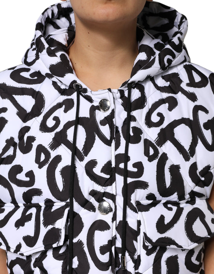 White DG Mania Hooded Sleeveless Puffer Jacket