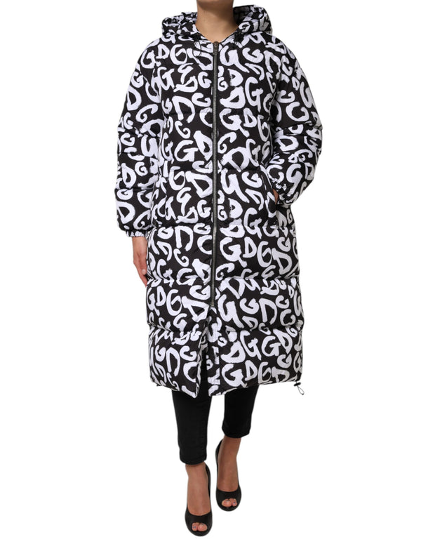 Black White DG Mania Hooded Long Coat Jacket