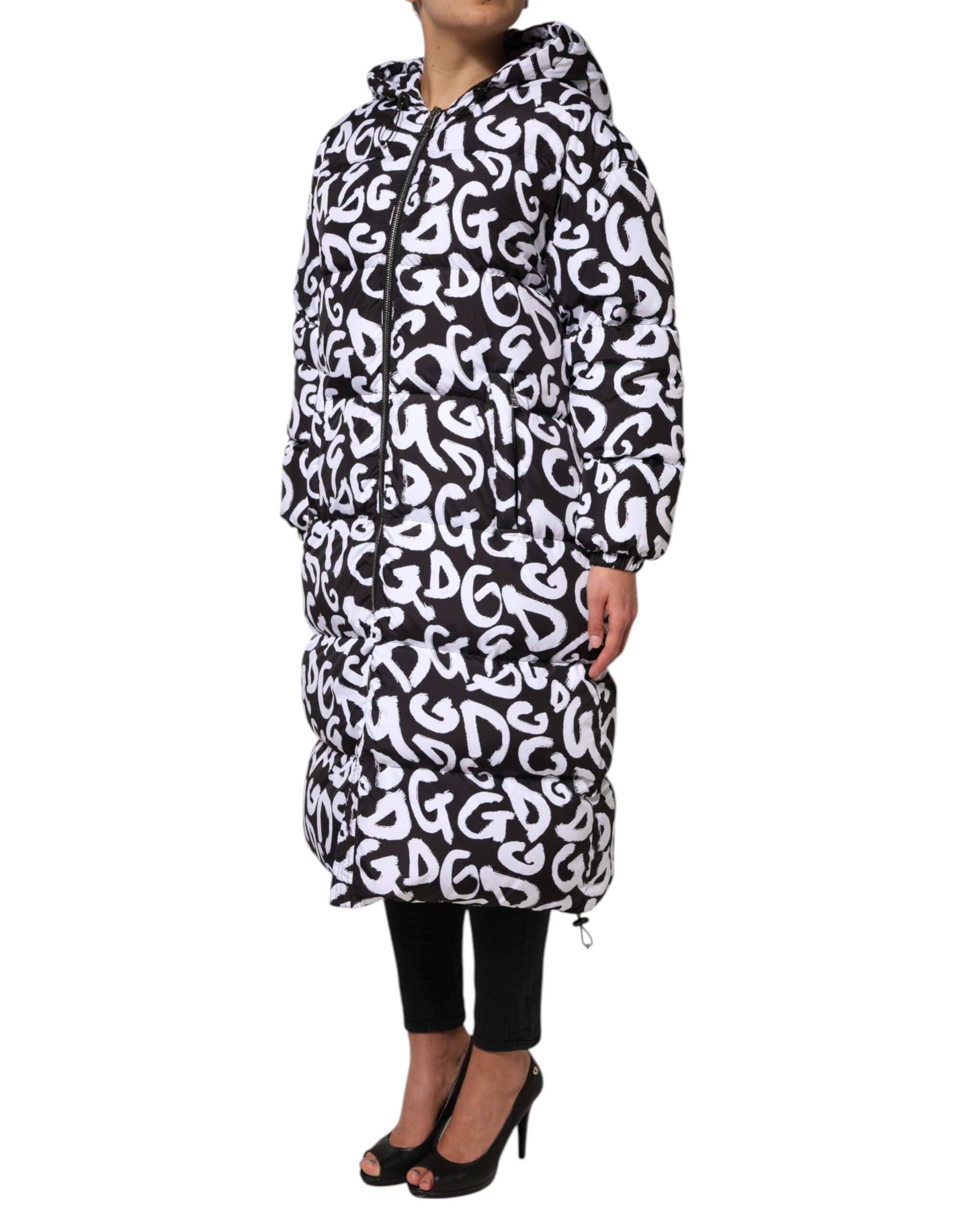 Black White DG Mania Hooded Long Coat Jacket
