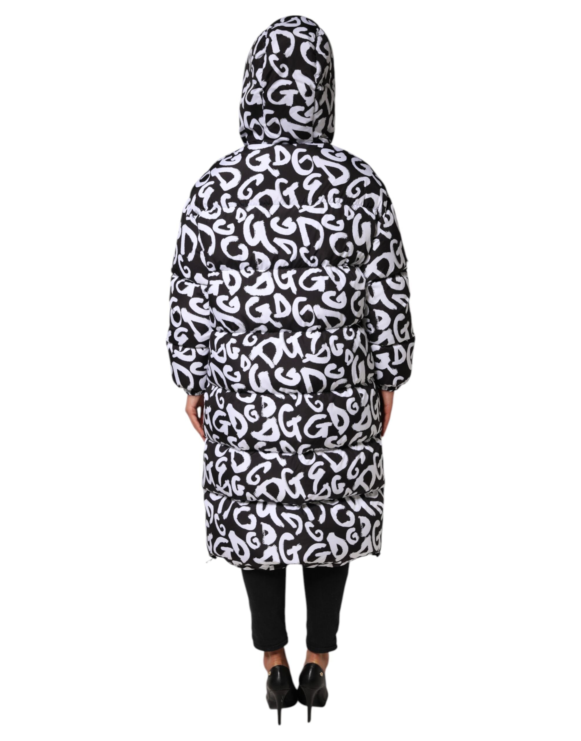 Black White DG Mania Hooded Long Coat Jacket
