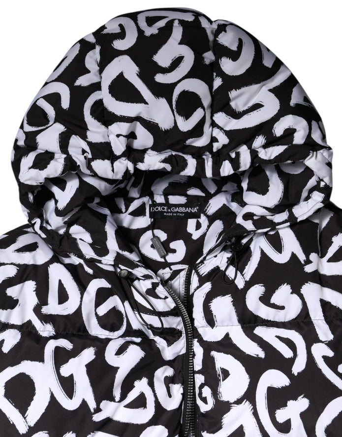 Black White DG Mania Hooded Long Coat Jacket