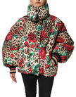 Multicolor Leopard Rose Puffer Quilted Jacket