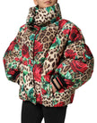 Multicolor Leopard Rose Puffer Quilted Jacket