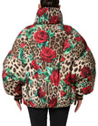 Multicolor Leopard Rose Puffer Quilted Jacket