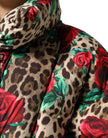 Multicolor Leopard Rose Puffer Quilted Jacket