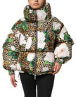 Multicolor Leopard Rose Puffer Quilted Jacket