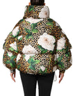Multicolor Leopard Rose Puffer Quilted Jacket