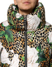 Multicolor Leopard Rose Puffer Quilted Jacket